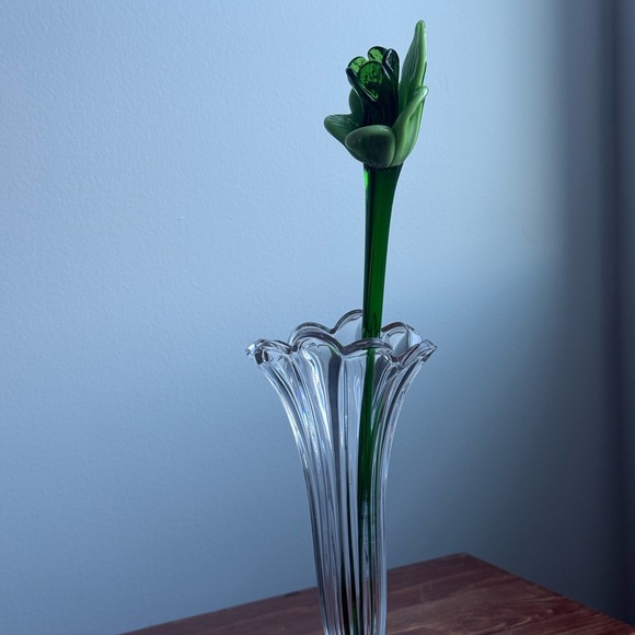 1 Murano Style Blown Glass Green Daffodil Flower Long Stem Floral Decor Gift - Picture 4 of 15
